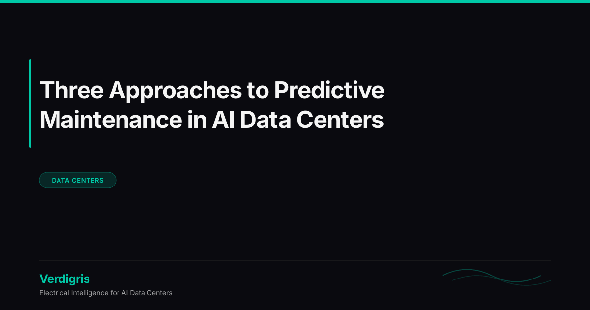 Comparison of three predictive maintenance approaches (schedule-based, condition-based, and physics-based early warning grounded in waveform physics) for AI data center infrastructure